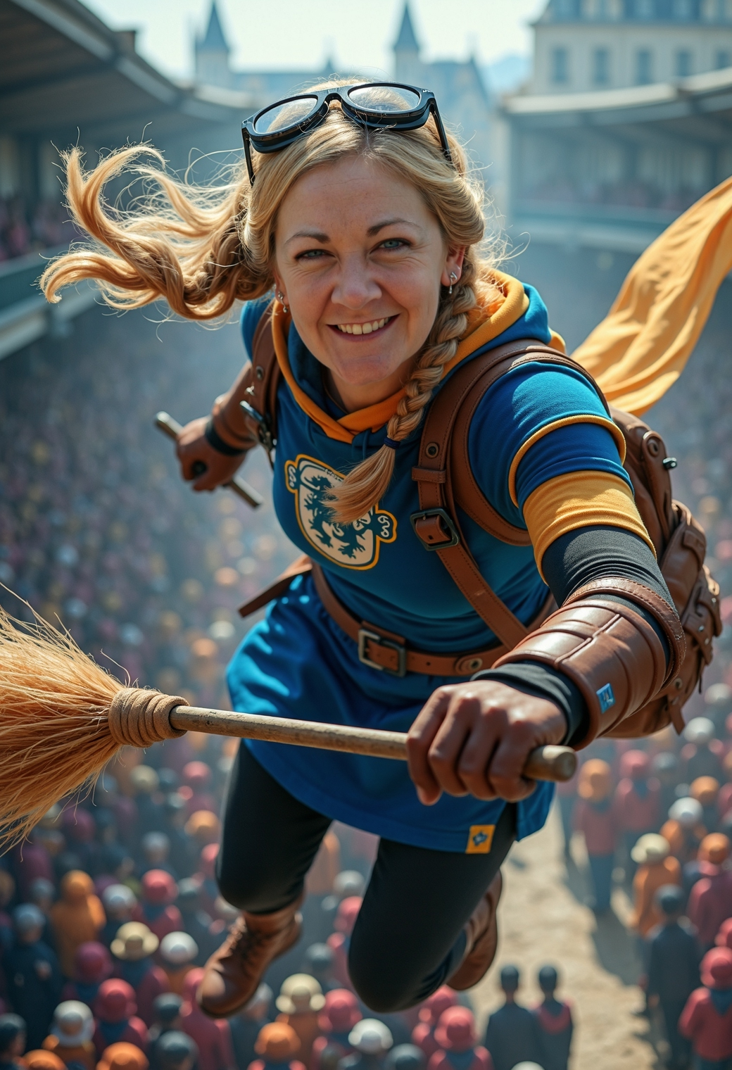 amy773 blue eyed woman rides a broomstic-FLUX TRAI